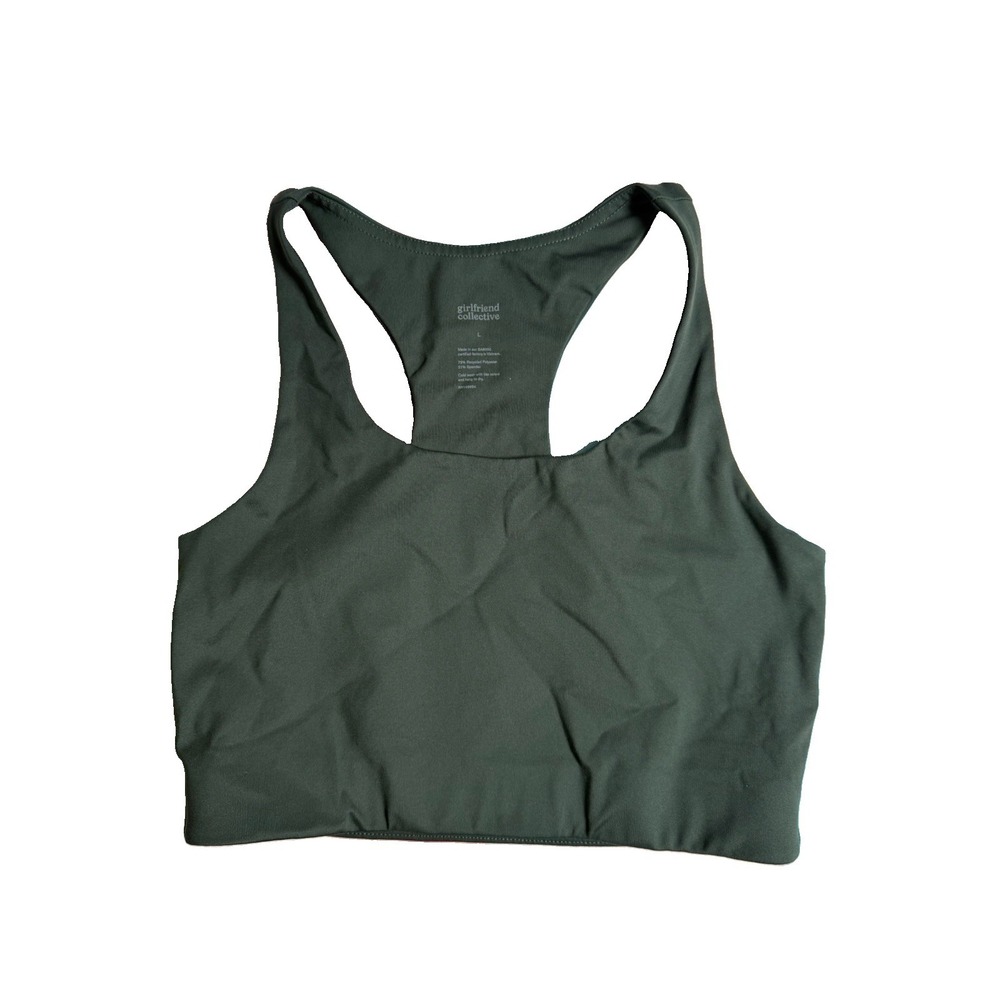 Paloma Racerback Bra (2) by Girlfriend Collective Forest Green & Navy Blue Large